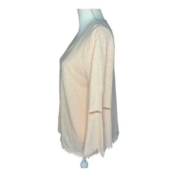 Style & Co. Women's Medium Pink Crochet Trim Bell Sleeve Top - Picture 2 of 4